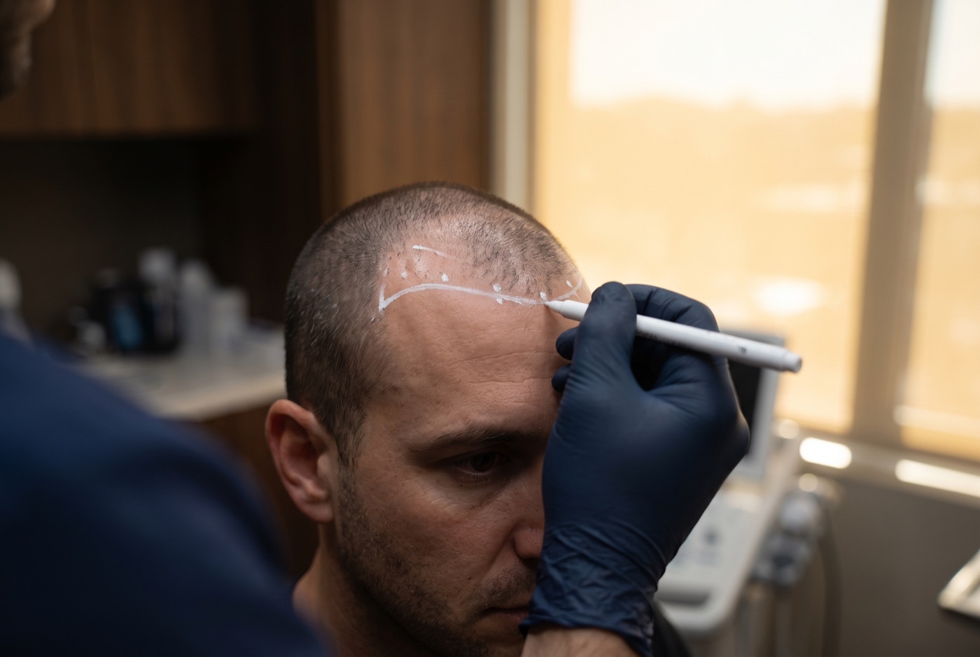 New hairline being designed with a surgical marker